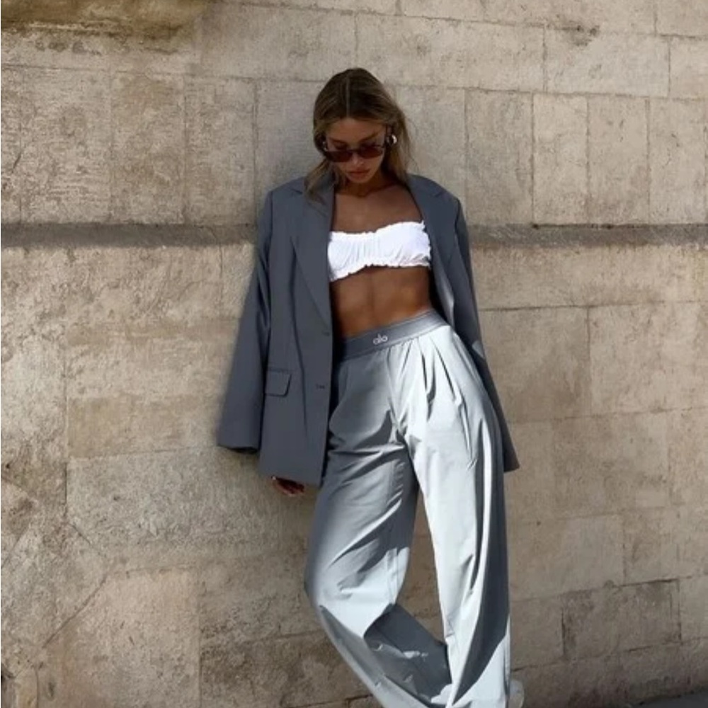 ALO Yoga Women's Steel Grey Suit Up Trousers